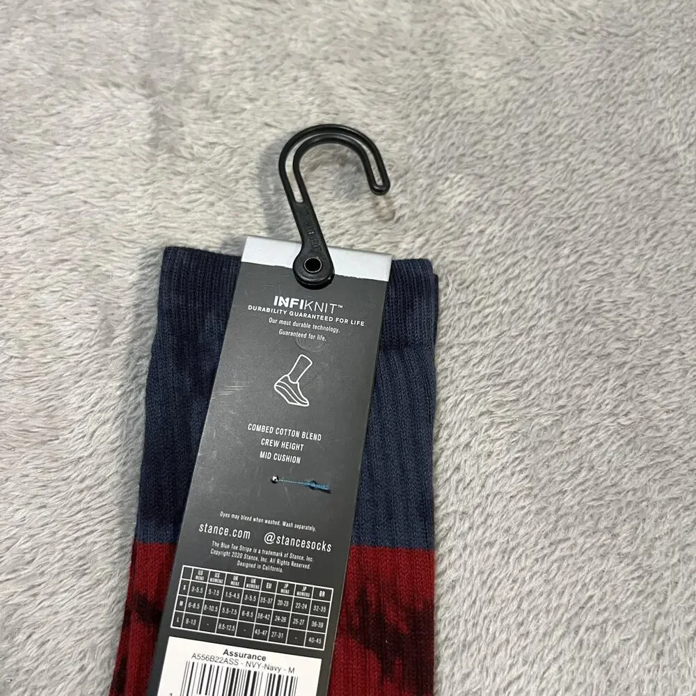 Stance Assurance Socks Mens Medium Navy Red Striped Crew Mid Cushion InfiKnit
